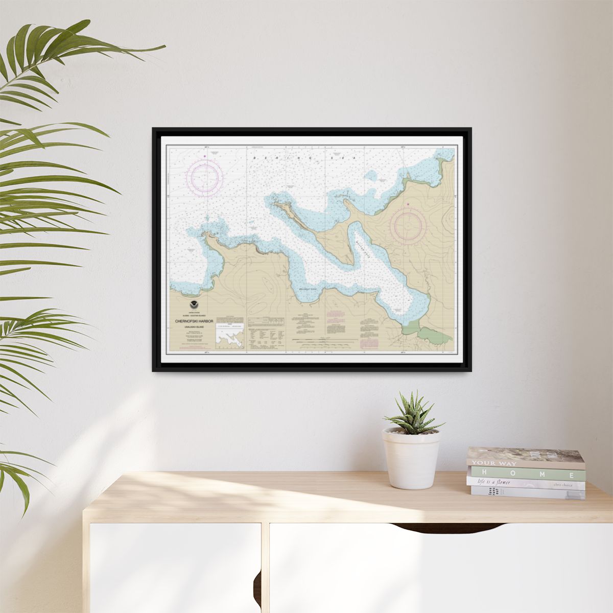Chart 16516 Chernofski Harbor - NOAA Nautical Chart Floating Frame Canvas | 32" x 24" | 40" x 30" - Black context-1