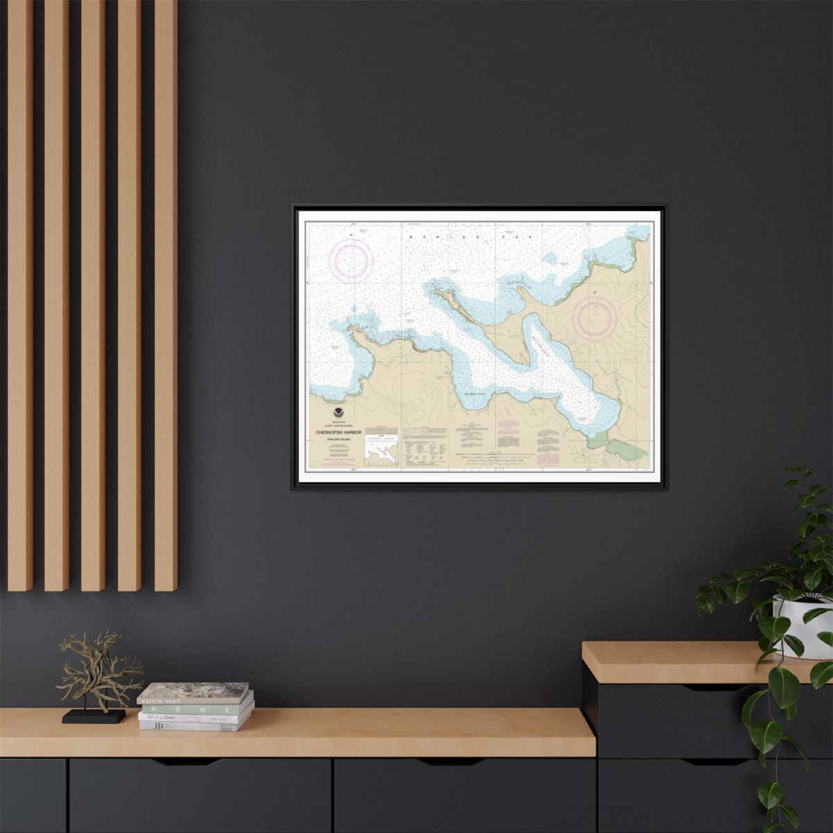 Chart 16516 Chernofski Harbor - NOAA Nautical Chart Floating Frame Canvas | 32" x 24" | 40" x 30" - Black context-2