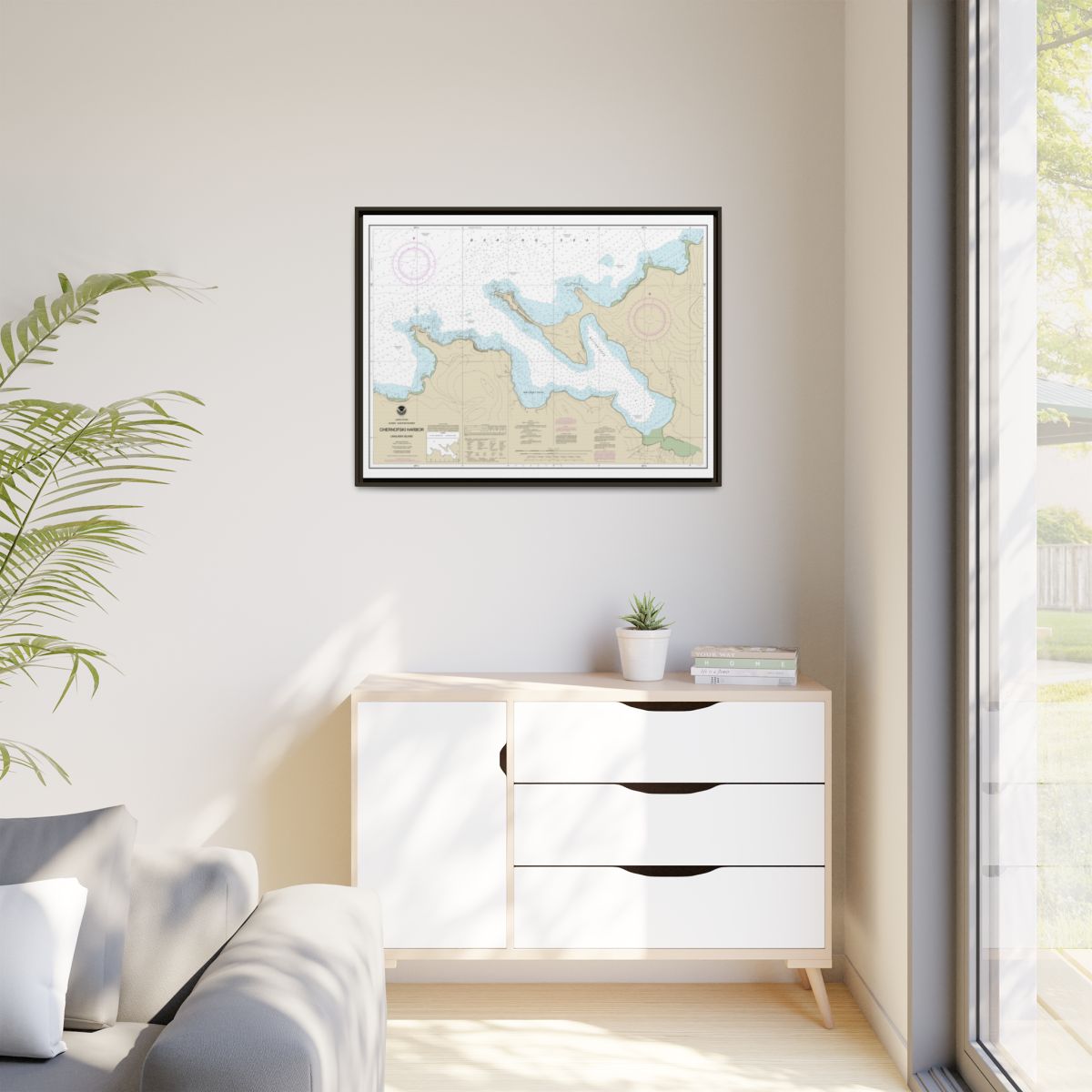 Chart 16516 Chernofski Harbor - NOAA Nautical Chart Floating Frame Canvas | 32" x 24" | 40" x 30" - Espresso context-1