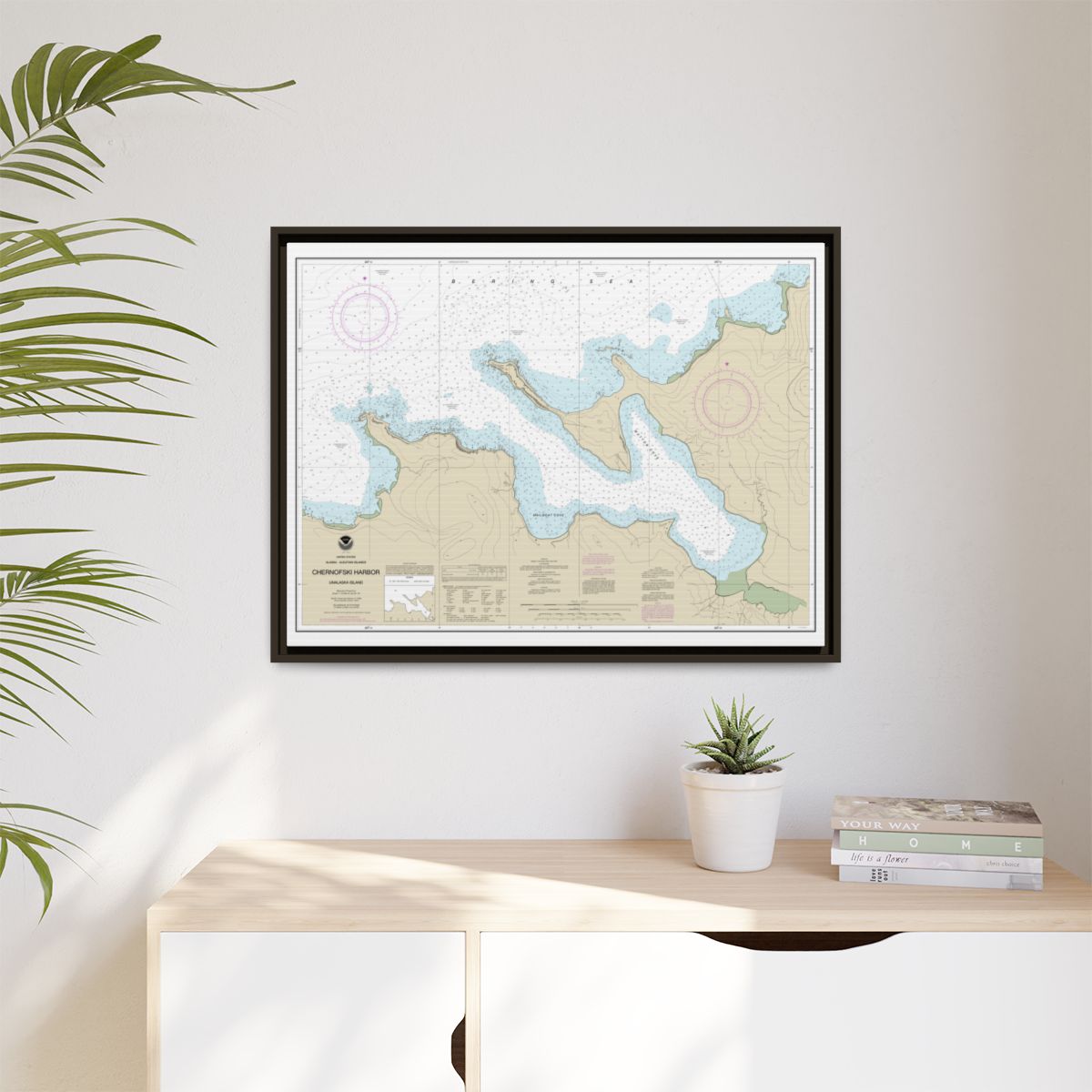 Chart 16516 Chernofski Harbor - NOAA Nautical Chart Floating Frame Canvas | 32" x 24" | 40" x 30" - Espresso context-1