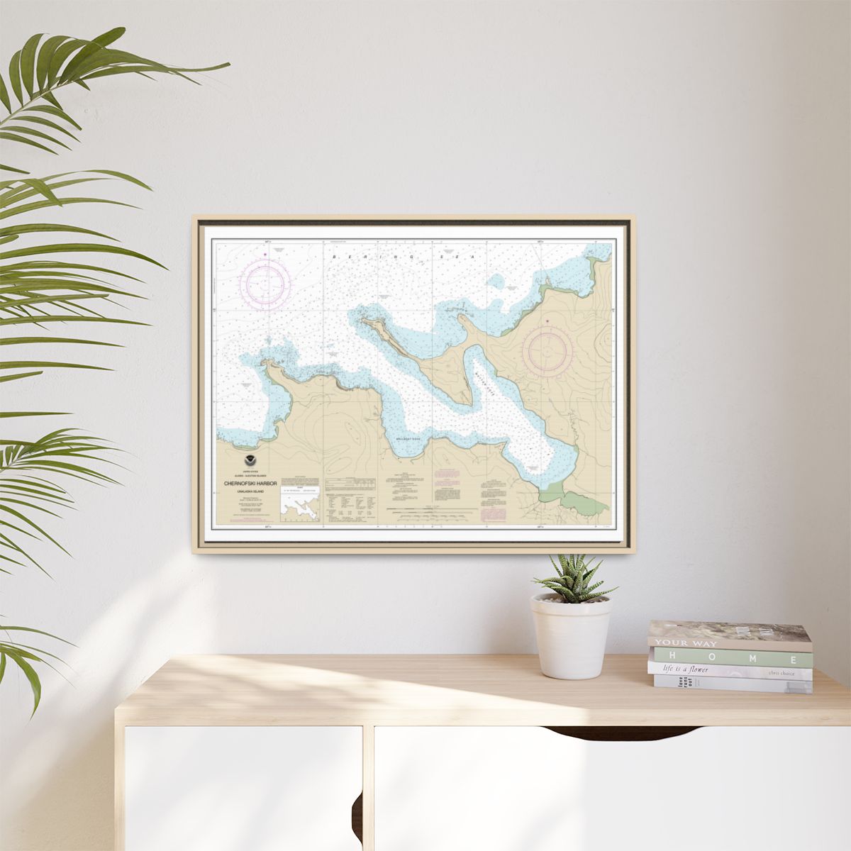 Chart 16516 Chernofski Harbor - NOAA Nautical Chart Floating Frame Canvas | 32" x 24" | 40" x 30" - Natural context-1
