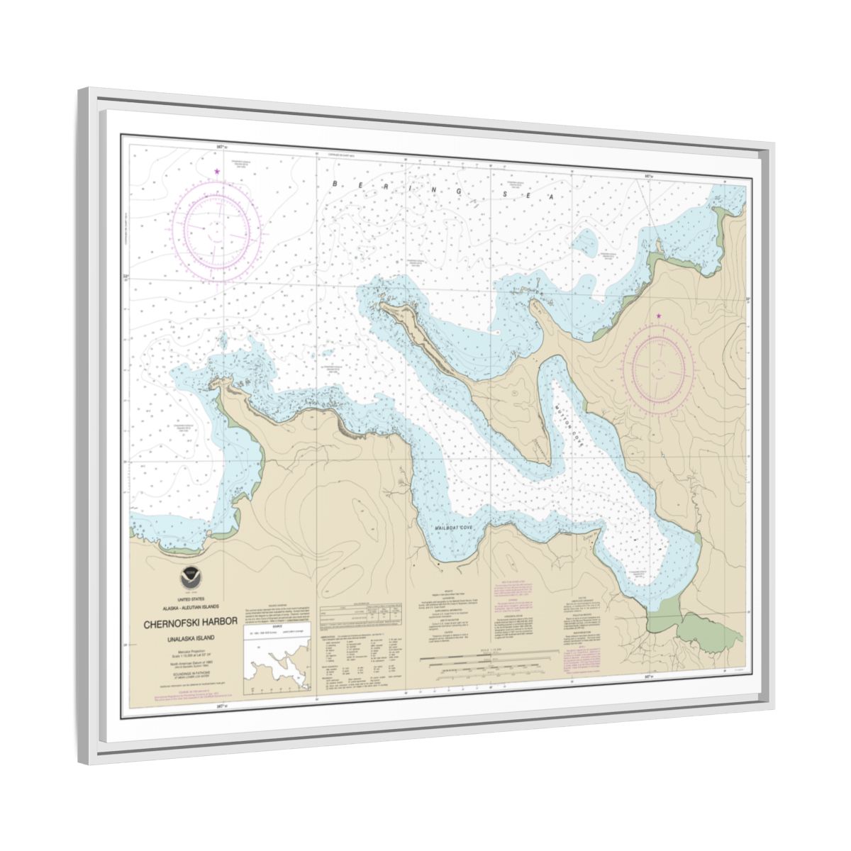 Chart 16516 Chernofski Harbor - NOAA Nautical Chart Floating Frame Canvas | 32" x 24" | 40" x 30" - White side