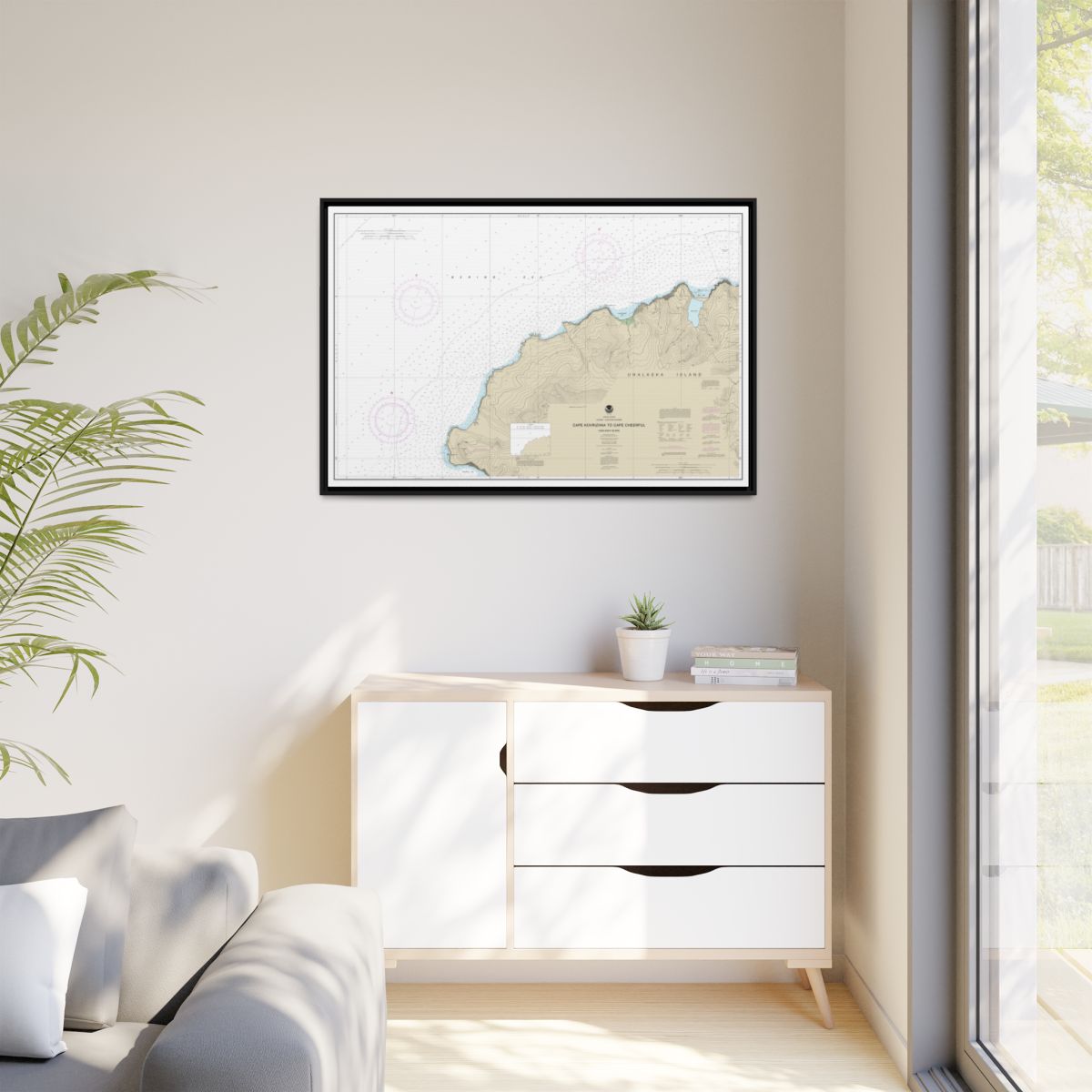 Chart 16518 Cape Kavrizhka to Cape Cheerful - NOAA Nautical Chart Floating Frame Canvas | 30" x 20" | 36" x 24" | 48" x 32" - Black context-1