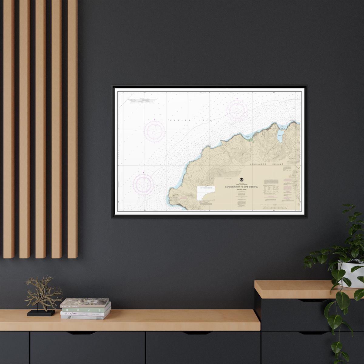 Chart 16518 Cape Kavrizhka to Cape Cheerful - NOAA Nautical Chart Floating Frame Canvas | 30" x 20" | 36" x 24" | 48" x 32" - Black context-2