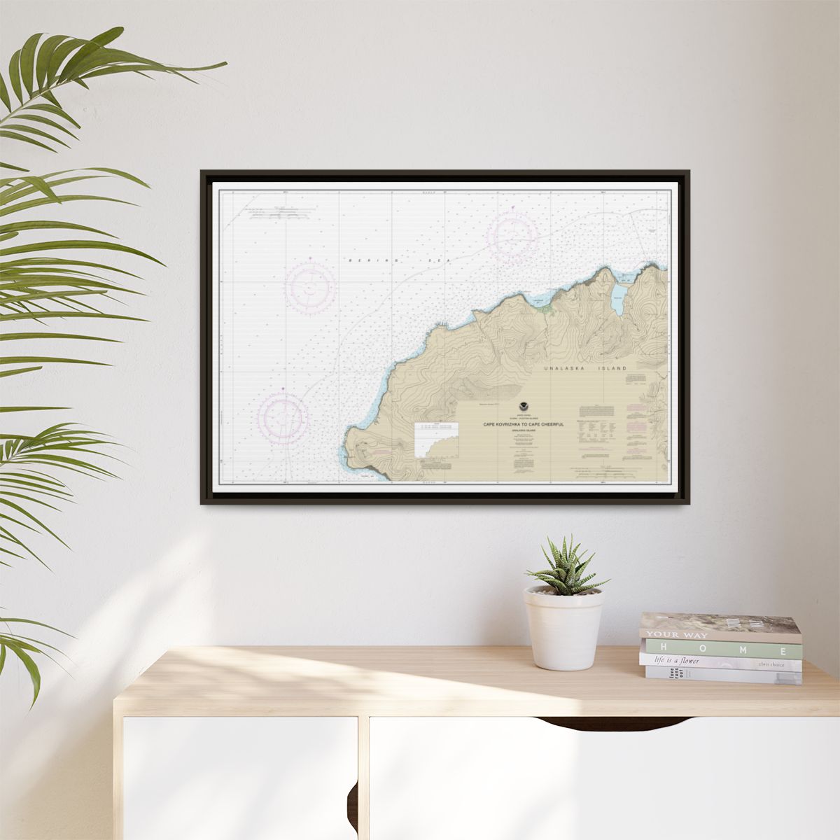 Chart 16518 Cape Kavrizhka to Cape Cheerful - NOAA Nautical Chart Floating Frame Canvas | 30" x 20" | 36" x 24" | 48" x 32" - Espresso context-1