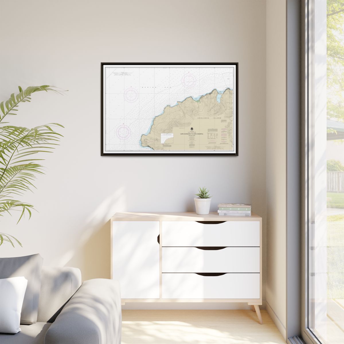 Chart 16518 Cape Kavrizhka to Cape Cheerful - NOAA Nautical Chart Floating Frame Canvas | 30" x 20" | 36" x 24" | 48" x 32" - Espresso context-1