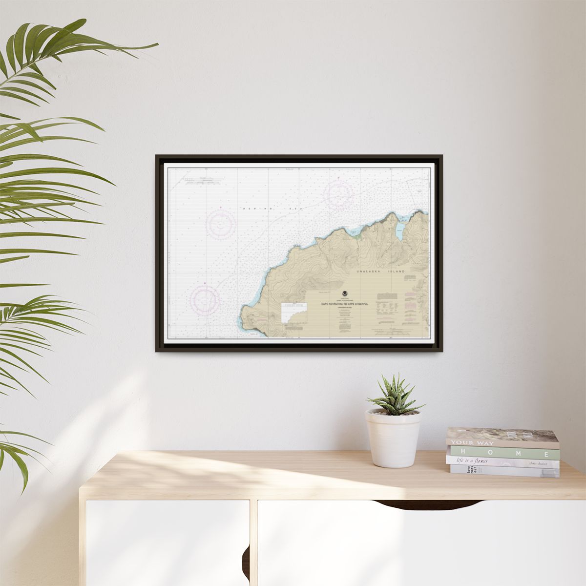 Chart 16518 Cape Kavrizhka to Cape Cheerful - NOAA Nautical Chart Floating Frame Canvas | 30" x 20" | 36" x 24" | 48" x 32" - Espresso context-1