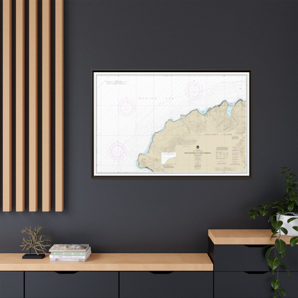 Chart 16518 Cape Kavrizhka to Cape Cheerful - NOAA Nautical Chart Floating Frame Canvas | 30" x 20" | 36" x 24" | 48" x 32" - Espresso context-2