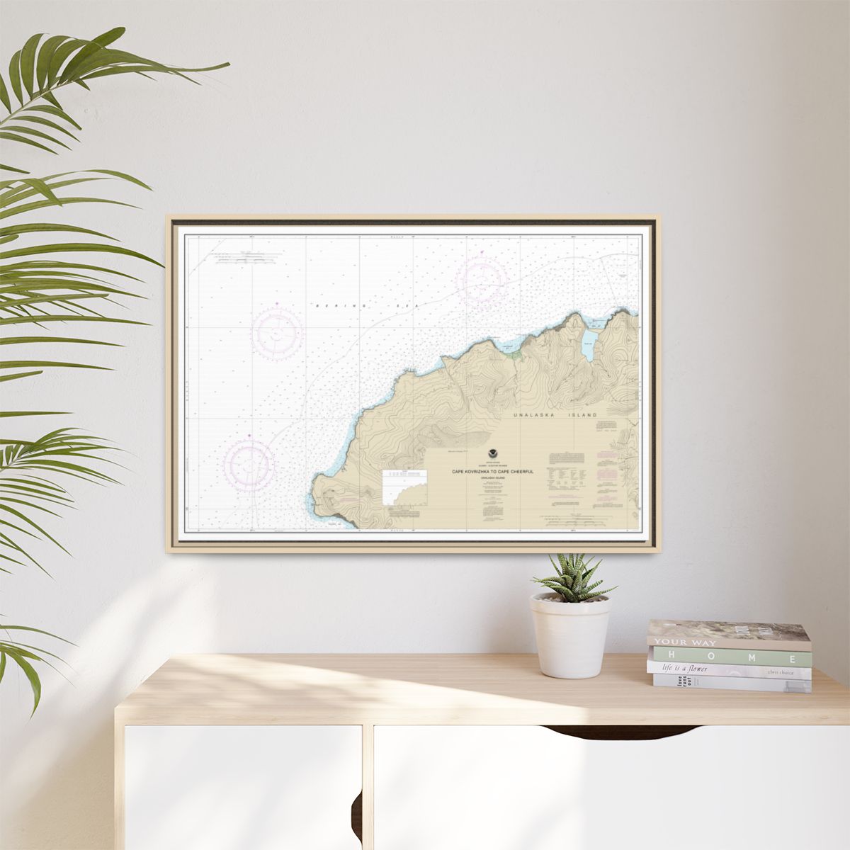 Chart 16518 Cape Kavrizhka to Cape Cheerful - NOAA Nautical Chart Floating Frame Canvas | 30" x 20" | 36" x 24" | 48" x 32" - Natural context-1