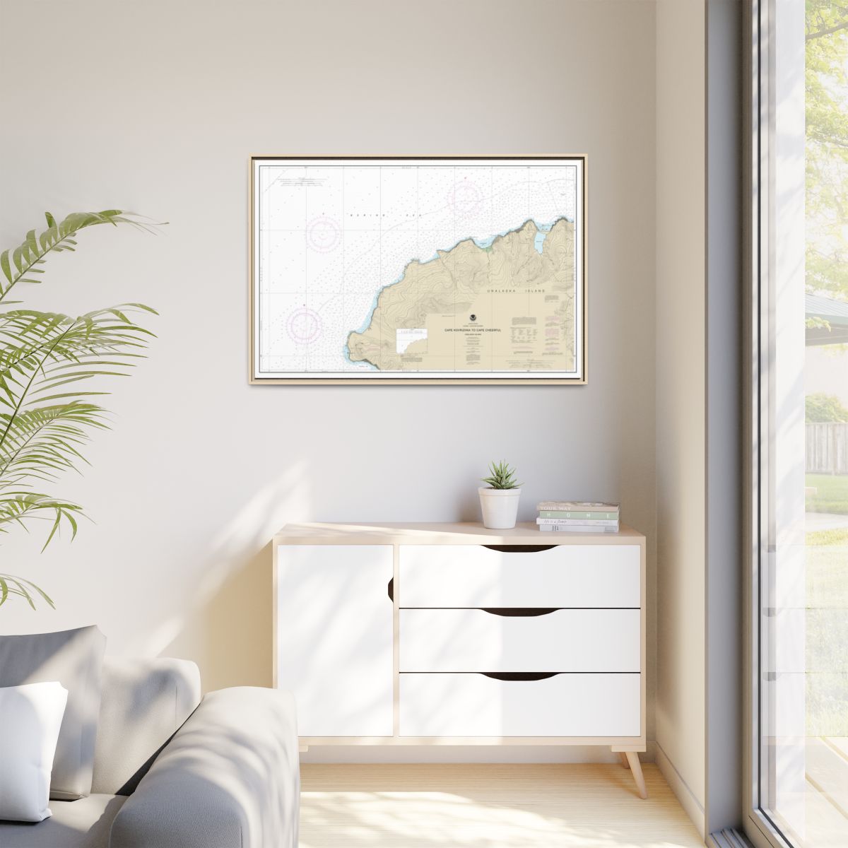 Chart 16518 Cape Kavrizhka to Cape Cheerful - NOAA Nautical Chart Floating Frame Canvas | 30" x 20" | 36" x 24" | 48" x 32" - Natural context-1