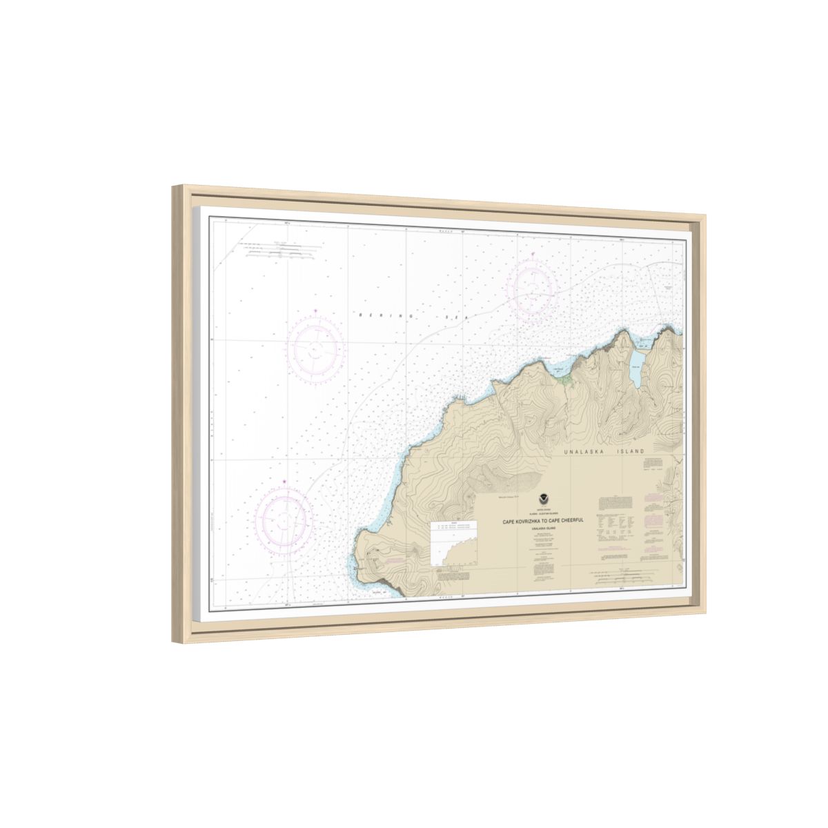 Chart 16518 Cape Kavrizhka to Cape Cheerful - NOAA Nautical Chart Floating Frame Canvas | 30" x 20" | 36" x 24" | 48" x 32" - Natural side