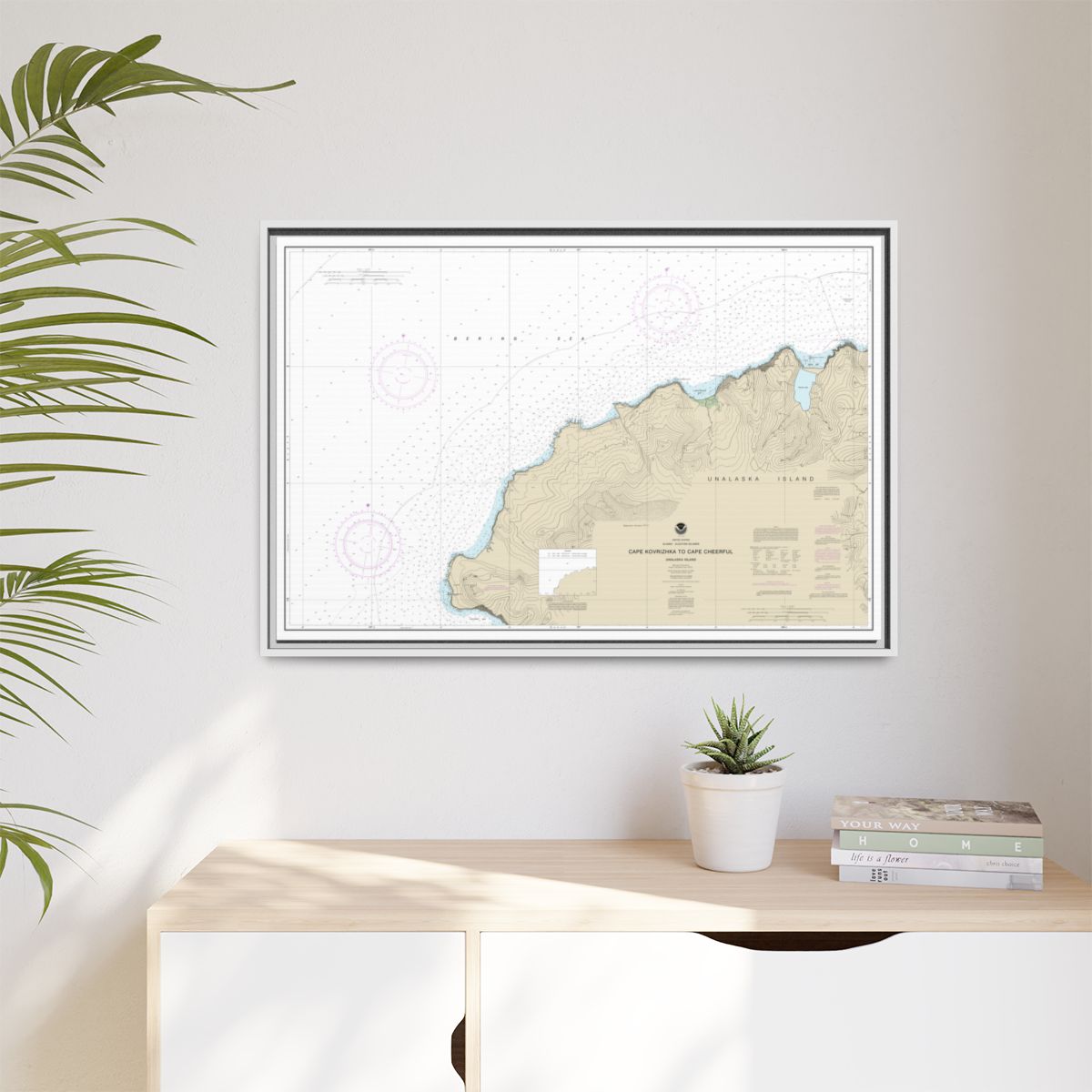 Chart 16518 Cape Kavrizhka to Cape Cheerful - NOAA Nautical Chart Floating Frame Canvas | 30" x 20" | 36" x 24" | 48" x 32" - White context-1