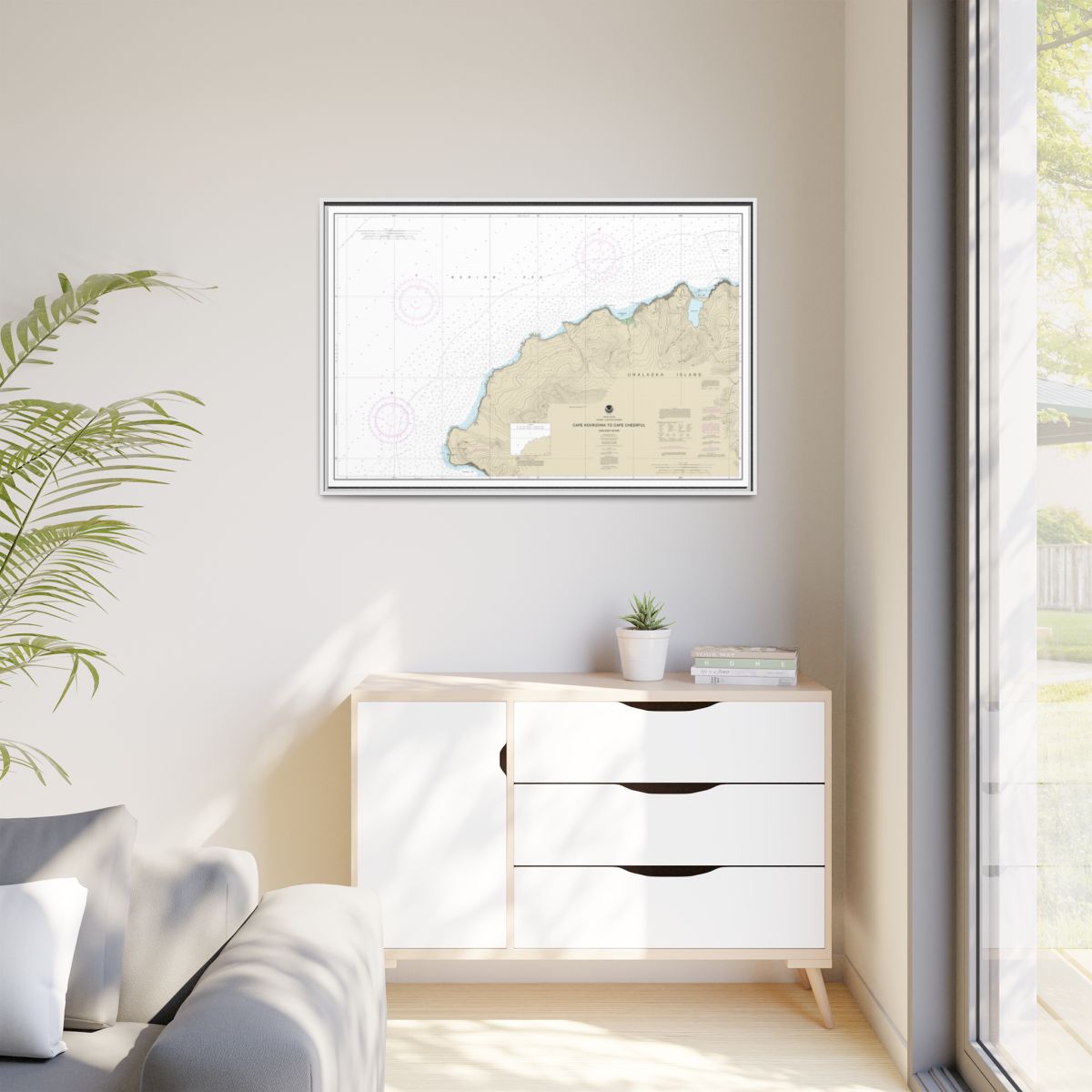 Chart 16518 Cape Kavrizhka to Cape Cheerful - NOAA Nautical Chart Floating Frame Canvas | 30" x 20" | 36" x 24" | 48" x 32" - White context-1