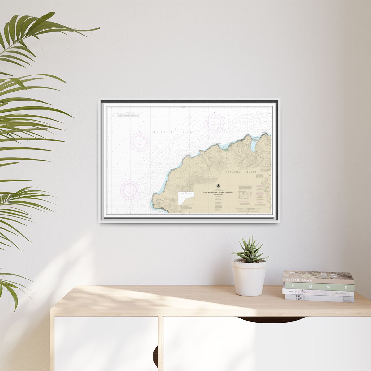 Chart 16518 Cape Kavrizhka to Cape Cheerful - NOAA Nautical Chart Floating Frame Canvas | 30" x 20" | 36" x 24" | 48" x 32" - White context-1