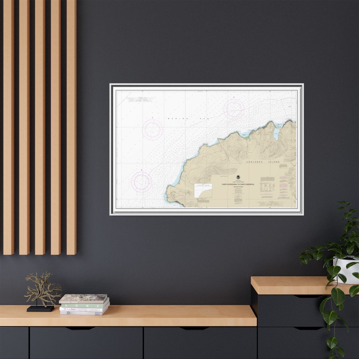 Chart 16518 Cape Kavrizhka to Cape Cheerful - NOAA Nautical Chart Floating Frame Canvas | 30" x 20" | 36" x 24" | 48" x 32" - White context-2