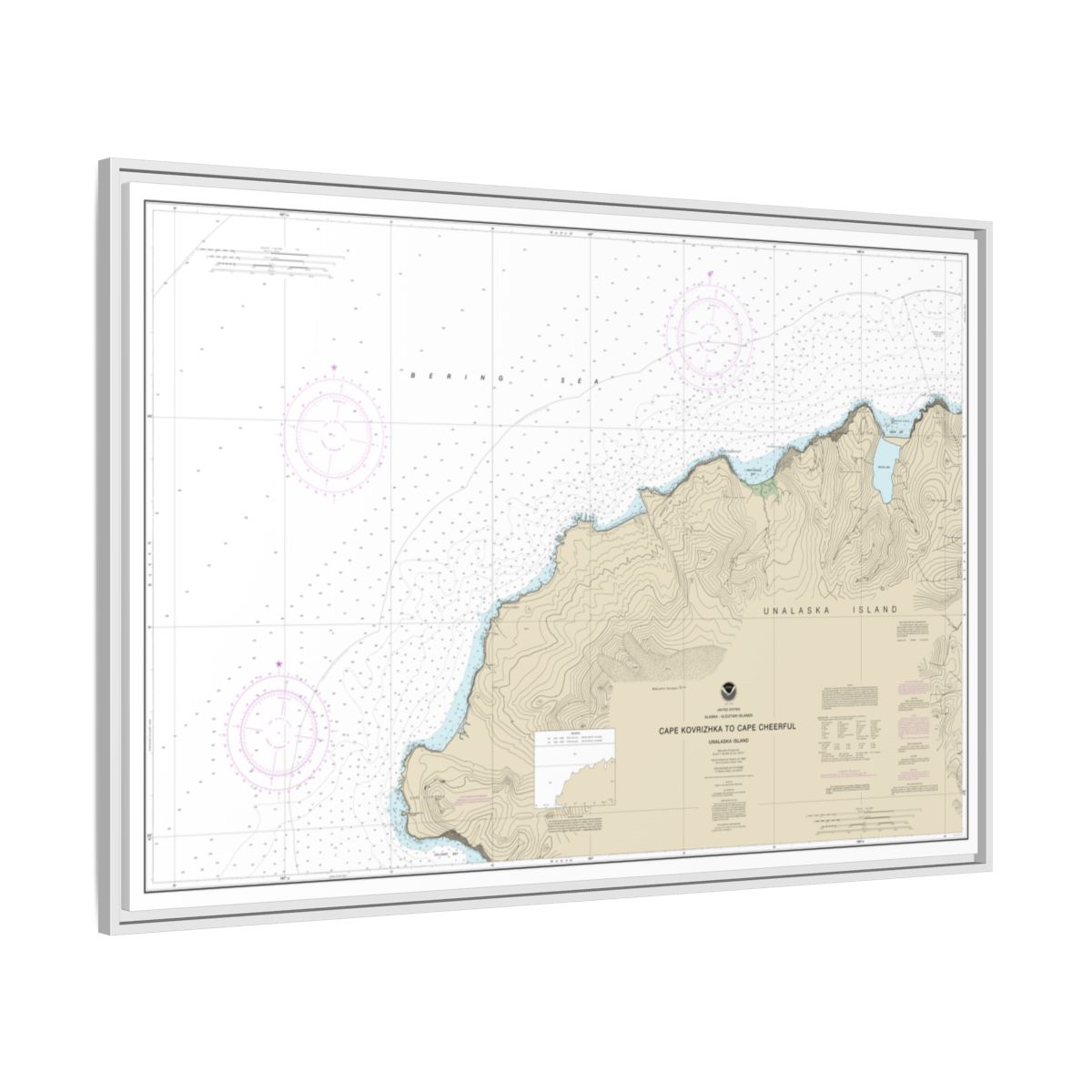Chart 16518 Cape Kavrizhka to Cape Cheerful - NOAA Nautical Chart Floating Frame Canvas | 30" x 20" | 36" x 24" | 48" x 32" - White side