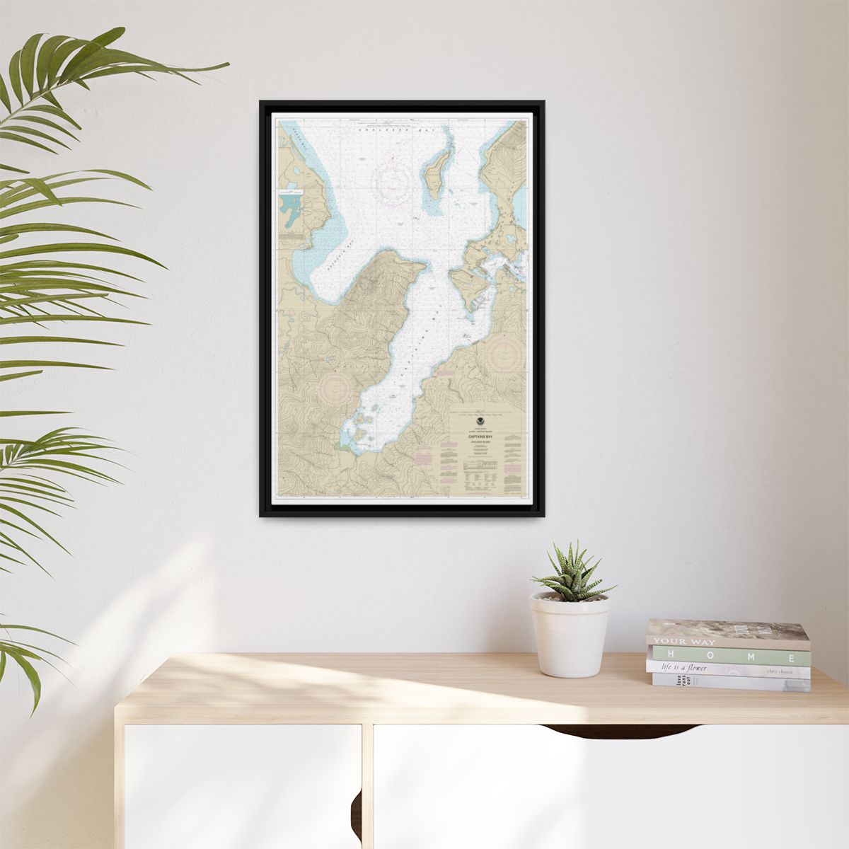 Chart 16530 Captains Bay - NOAA Nautical Chart Floating Frame Canvas | 20" x 30" | 24" x 36" | 32" x 48" - Black context-1
