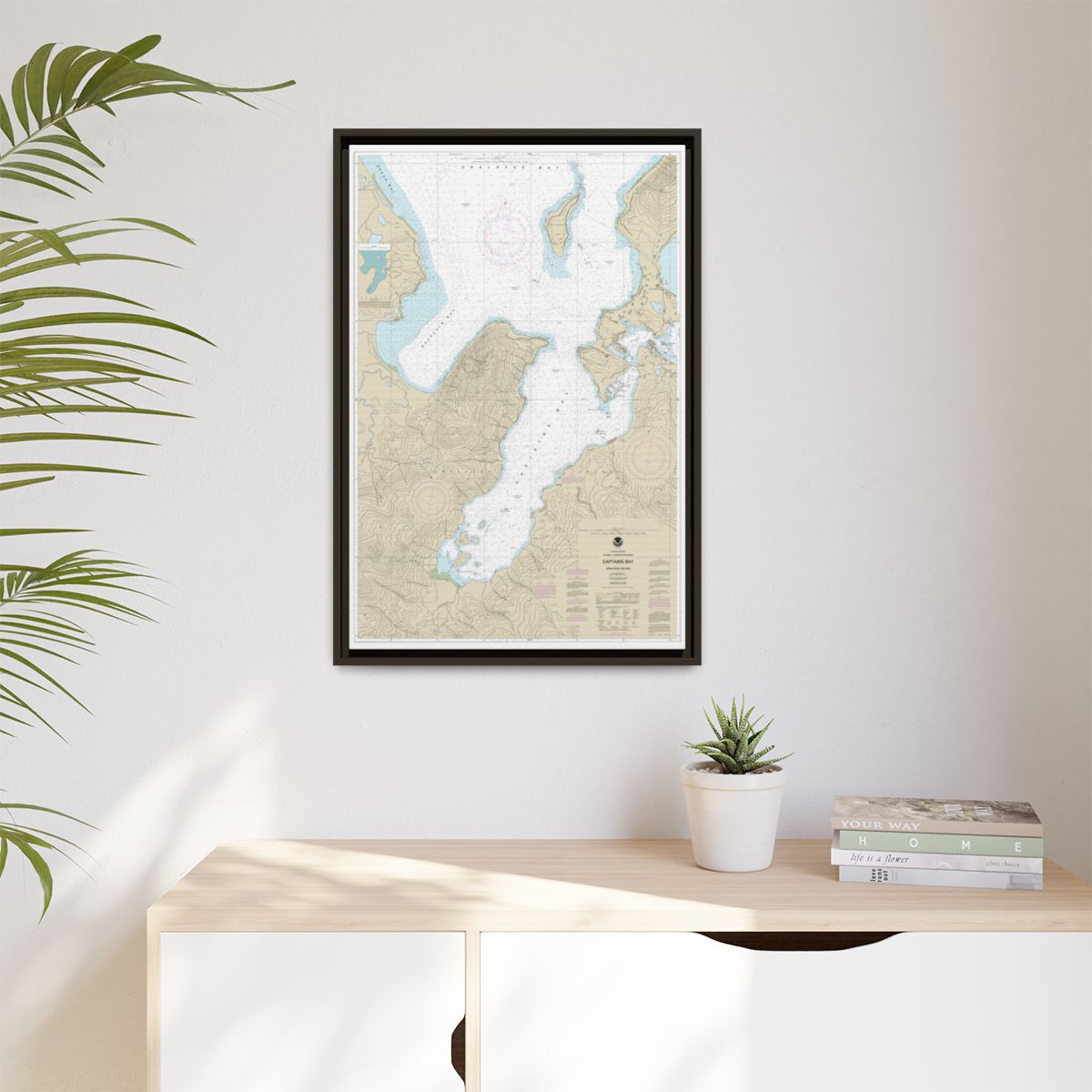 Chart 16530 Captains Bay - NOAA Nautical Chart Floating Frame Canvas | 20" x 30" | 24" x 36" | 32" x 48" - Espresso context-1