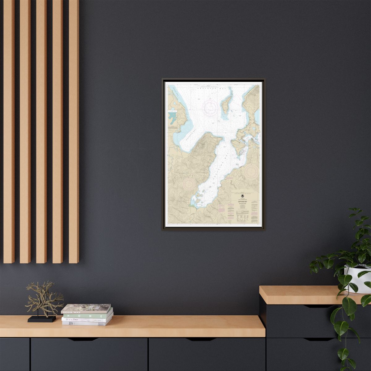 Chart 16530 Captains Bay - NOAA Nautical Chart Floating Frame Canvas | 20" x 30" | 24" x 36" | 32" x 48" - Espresso context-2