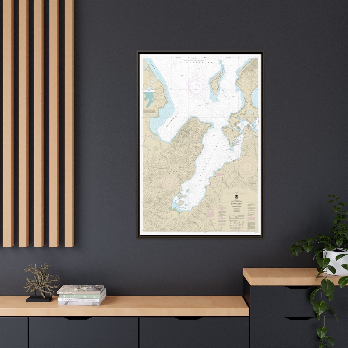 Chart 16530 Captains Bay - NOAA Nautical Chart Floating Frame Canvas | 20" x 30" | 24" x 36" | 32" x 48" - Espresso context-2
