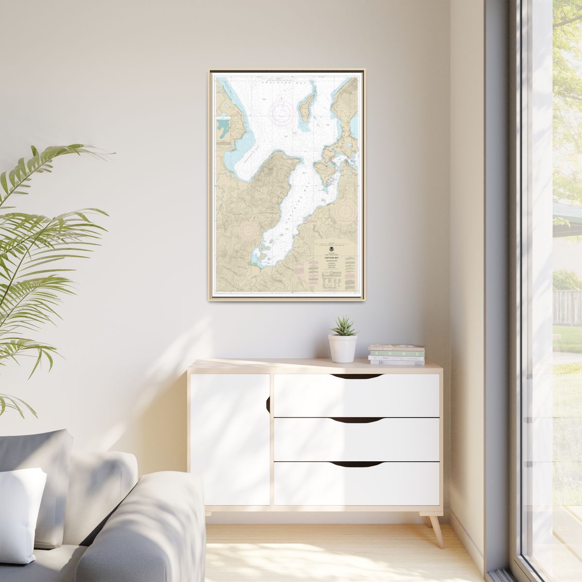 Chart 16530 Captains Bay - NOAA Nautical Chart Floating Frame Canvas | 20" x 30" | 24" x 36" | 32" x 48" - Natural context-1
