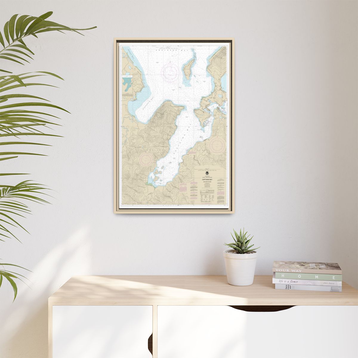 Chart 16530 Captains Bay - NOAA Nautical Chart Floating Frame Canvas | 20" x 30" | 24" x 36" | 32" x 48" - Natural context-1