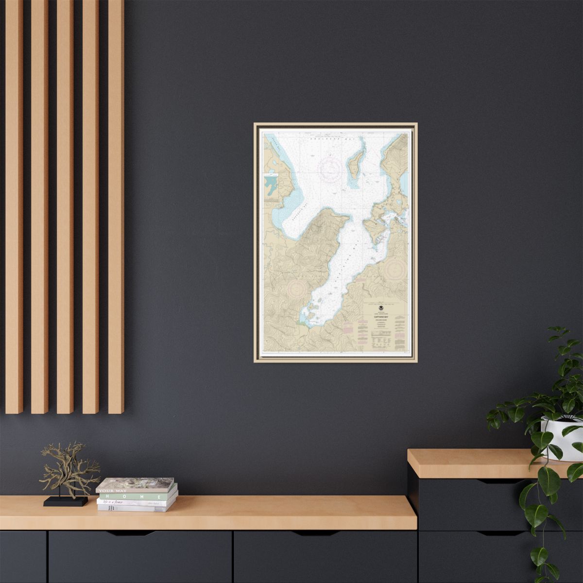 Chart 16530 Captains Bay - NOAA Nautical Chart Floating Frame Canvas | 20" x 30" | 24" x 36" | 32" x 48" - Natural context-2