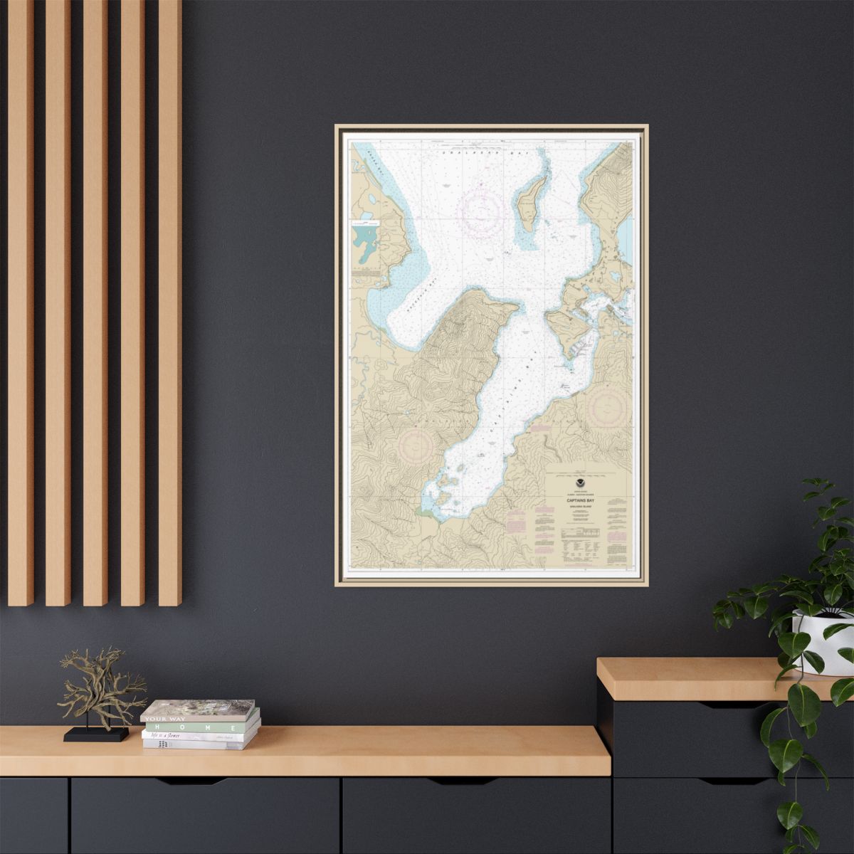 Chart 16530 Captains Bay - NOAA Nautical Chart Floating Frame Canvas | 20" x 30" | 24" x 36" | 32" x 48" - Natural context-2