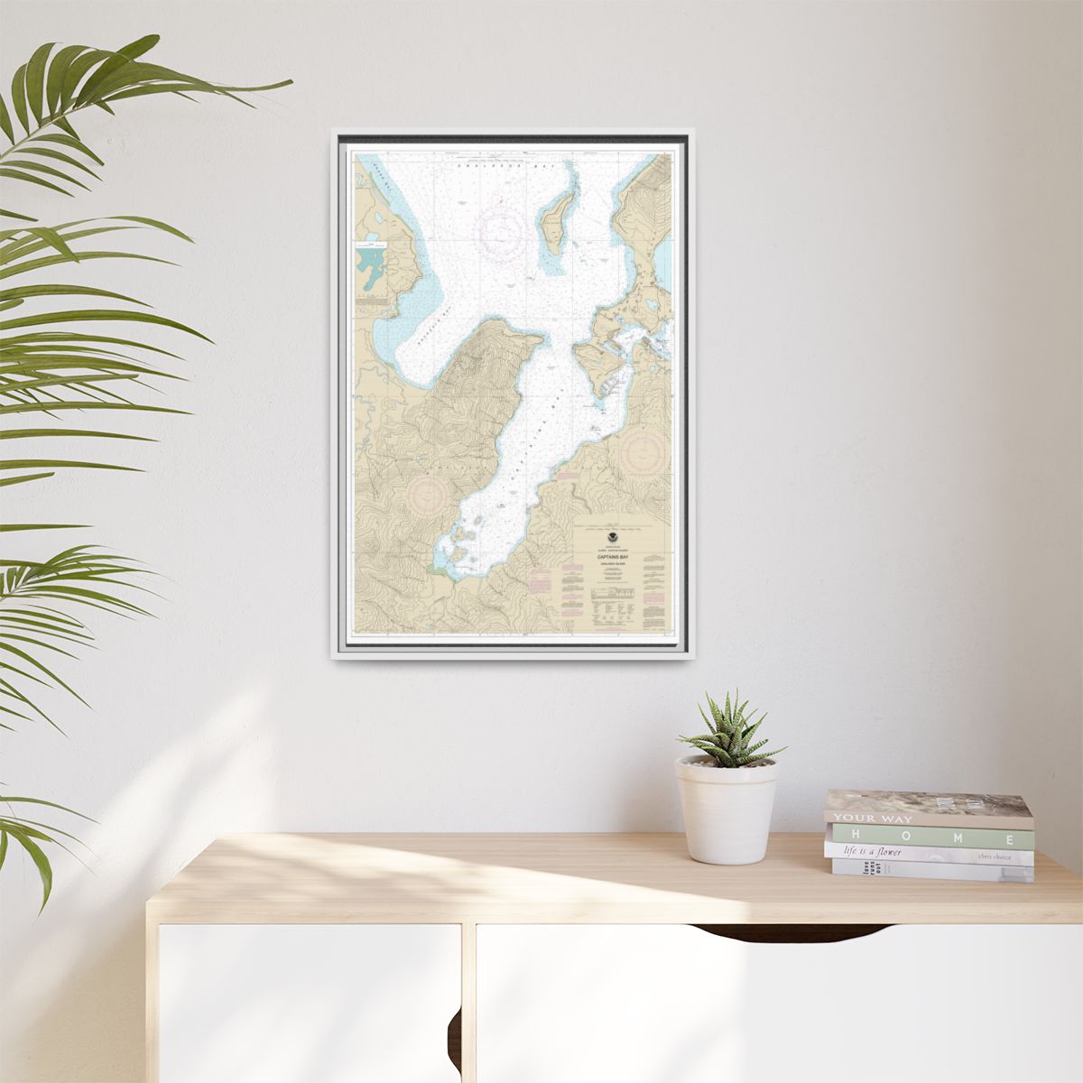 Chart 16530 Captains Bay - NOAA Nautical Chart Floating Frame Canvas | 20" x 30" | 24" x 36" | 32" x 48" - White context-1