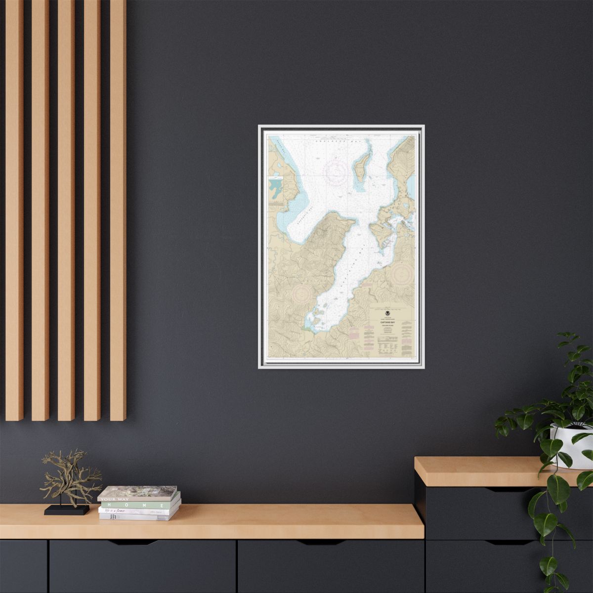 Chart 16530 Captains Bay - NOAA Nautical Chart Floating Frame Canvas | 20" x 30" | 24" x 36" | 32" x 48" - White context-2