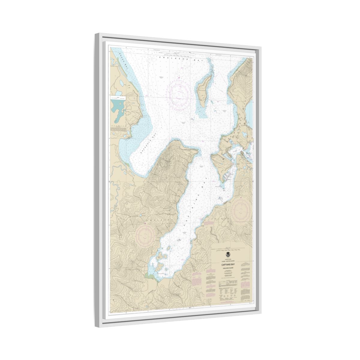 Chart 16530 Captains Bay - NOAA Nautical Chart Floating Frame Canvas | 20" x 30" | 24" x 36" | 32" x 48" - White side