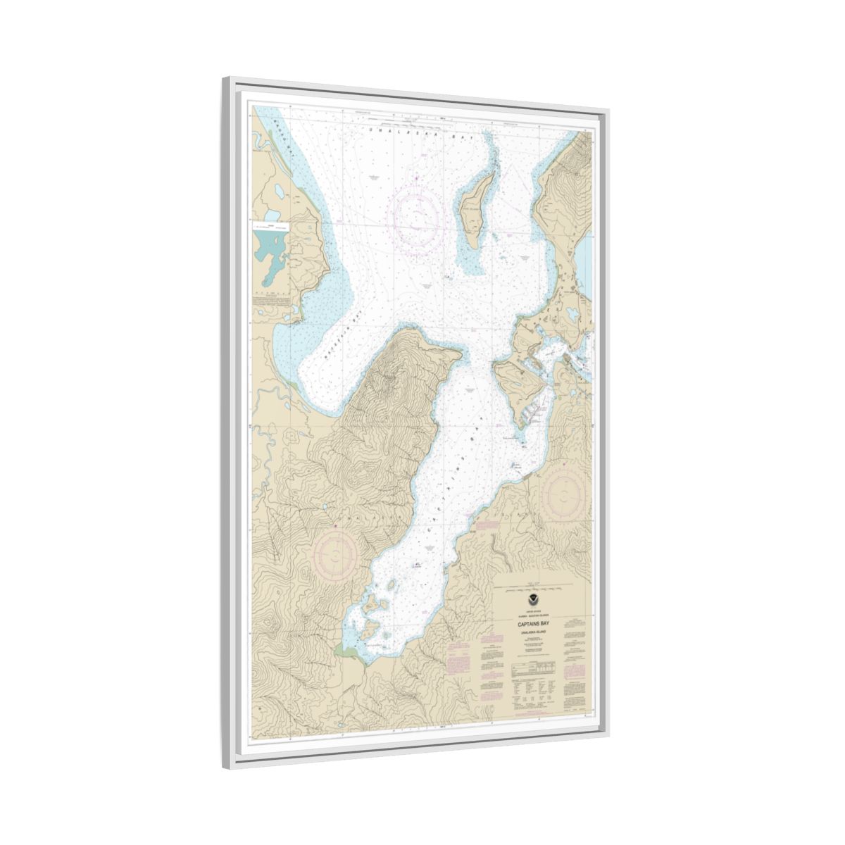 Chart 16530 Captains Bay - NOAA Nautical Chart Floating Frame Canvas | 20" x 30" | 24" x 36" | 32" x 48" - White side