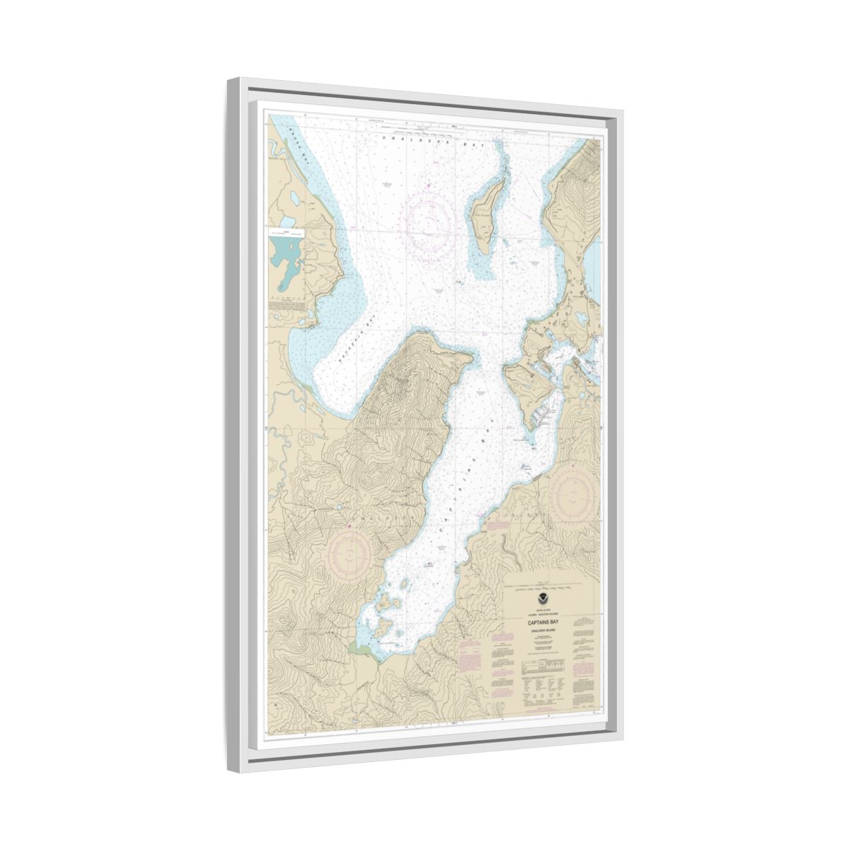 Chart 16530 Captains Bay - NOAA Nautical Chart Floating Frame Canvas | 20" x 30" | 24" x 36" | 32" x 48" - White side