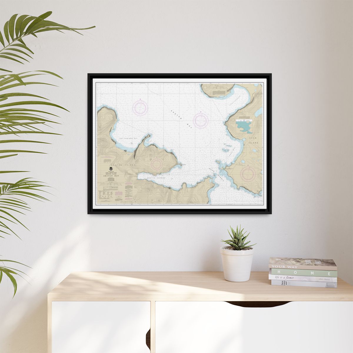 Chart 16532 Akutan Bay, Krenitzin Islands - NOAA Nautical Chart Floating Frame Canvas | 32" x 24" | 40" x 30" - Black context-1