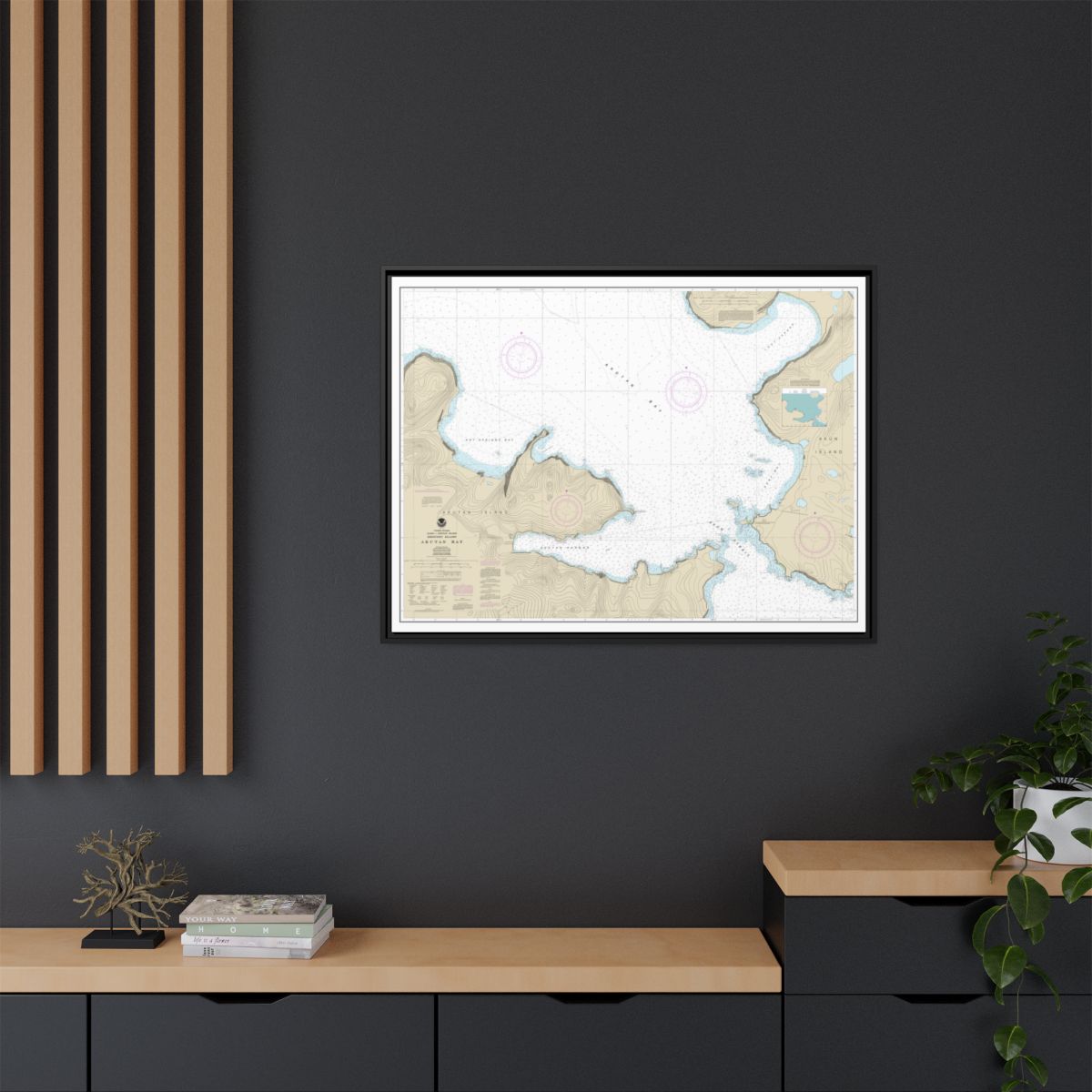 Chart 16532 Akutan Bay, Krenitzin Islands - NOAA Nautical Chart Floating Frame Canvas | 32" x 24" | 40" x 30" - Black context-2