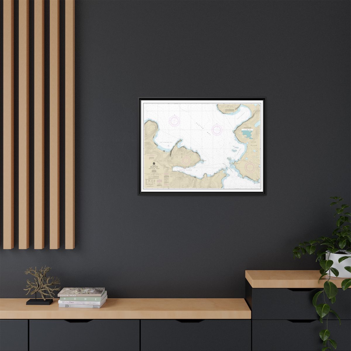 Chart 16532 Akutan Bay, Krenitzin Islands - NOAA Nautical Chart Floating Frame Canvas | 32" x 24" | 40" x 30" - Black context-2