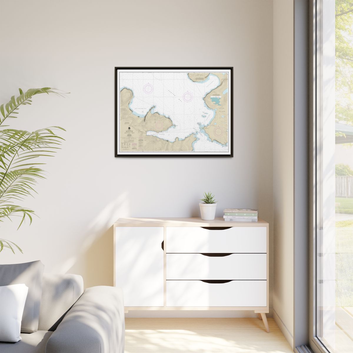 Chart 16532 Akutan Bay, Krenitzin Islands - NOAA Nautical Chart Floating Frame Canvas | 32" x 24" | 40" x 30" - Espresso context-1