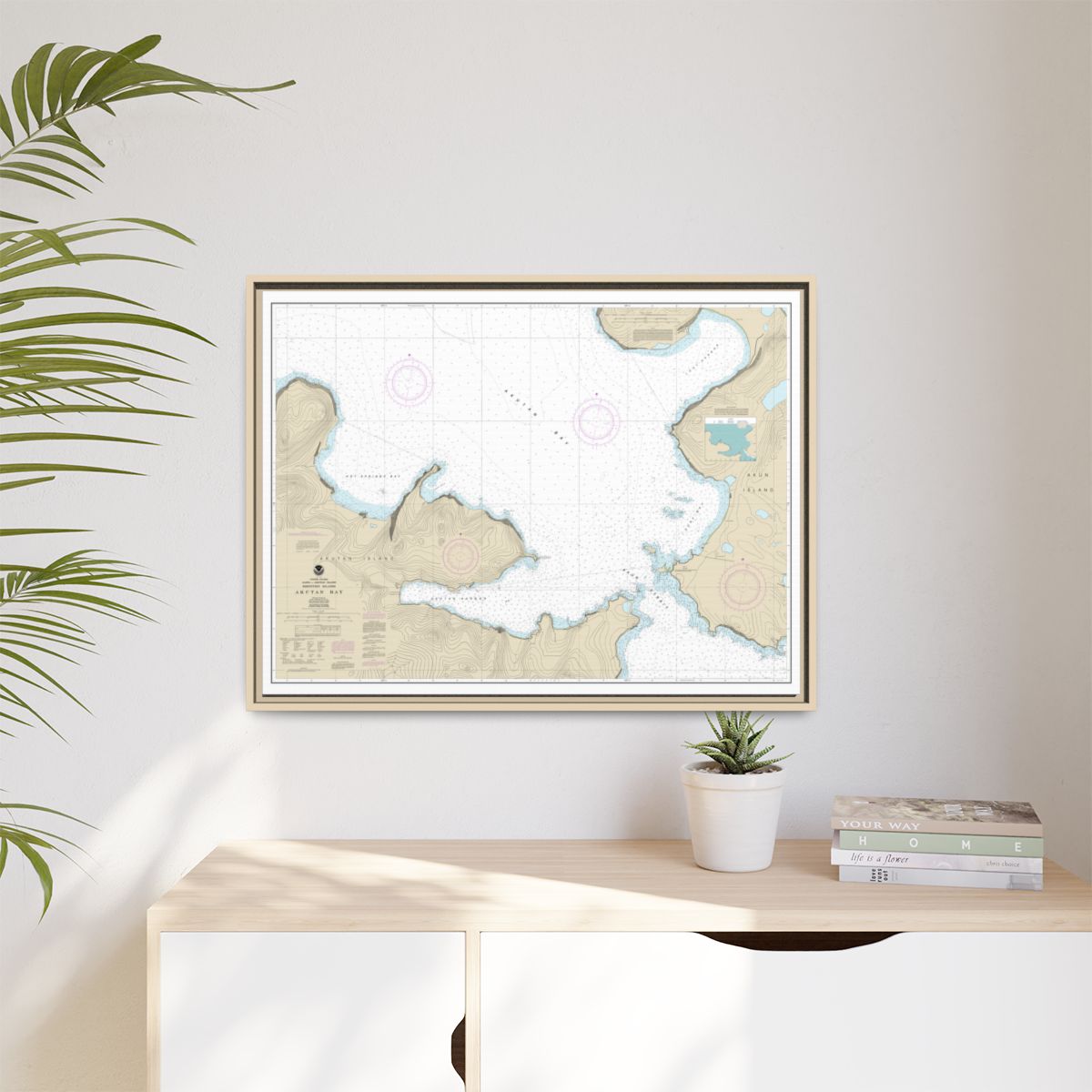 Chart 16532 Akutan Bay, Krenitzin Islands - NOAA Nautical Chart Floating Frame Canvas | 32" x 24" | 40" x 30" - Natural context-1