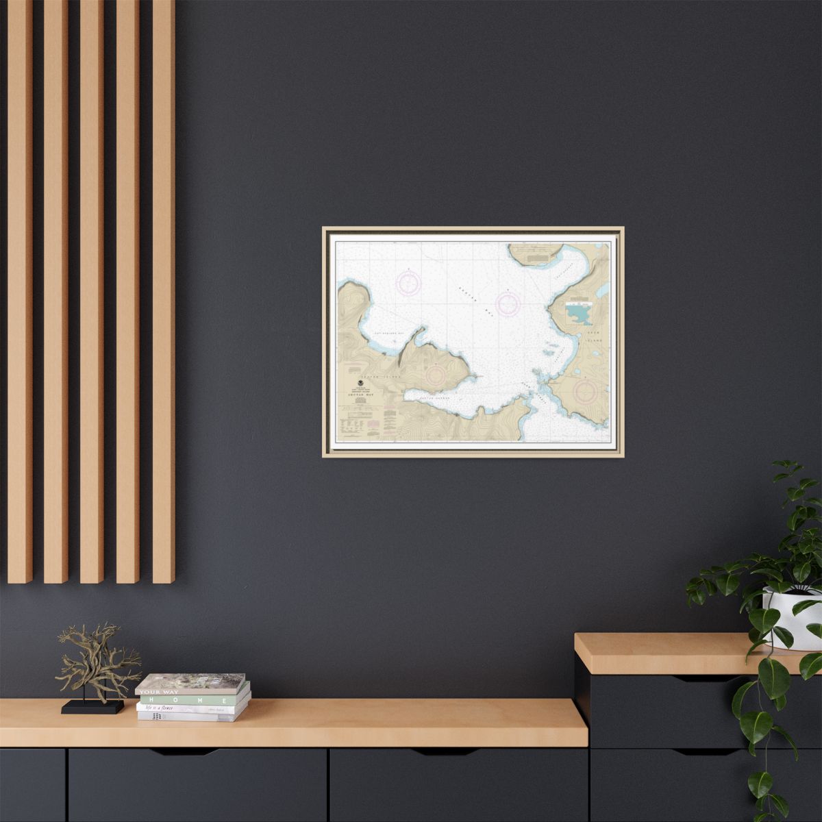 Chart 16532 Akutan Bay, Krenitzin Islands - NOAA Nautical Chart Floating Frame Canvas | 32" x 24" | 40" x 30" - Natural context-2