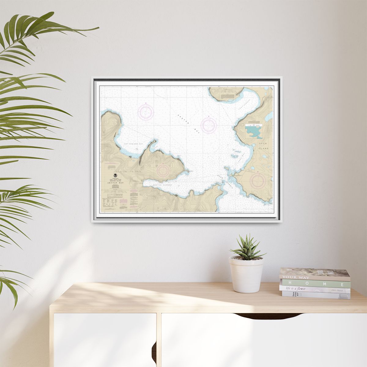 Chart 16532 Akutan Bay, Krenitzin Islands - NOAA Nautical Chart Floating Frame Canvas | 32" x 24" | 40" x 30" - White context-1
