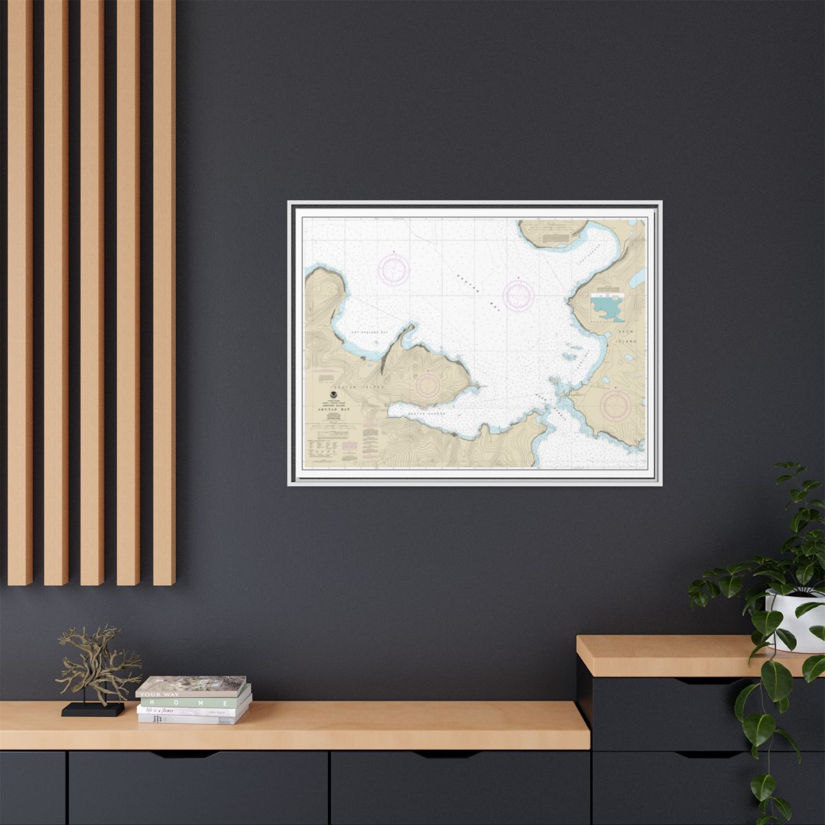 Chart 16532 Akutan Bay, Krenitzin Islands - NOAA Nautical Chart Floating Frame Canvas | 32" x 24" | 40" x 30" - White context-2