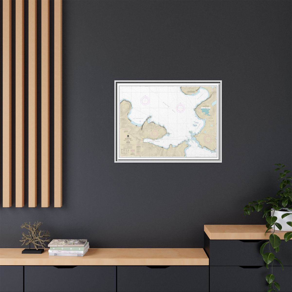 Chart 16532 Akutan Bay, Krenitzin Islands - NOAA Nautical Chart Floating Frame Canvas | 32" x 24" | 40" x 30" - White context-2