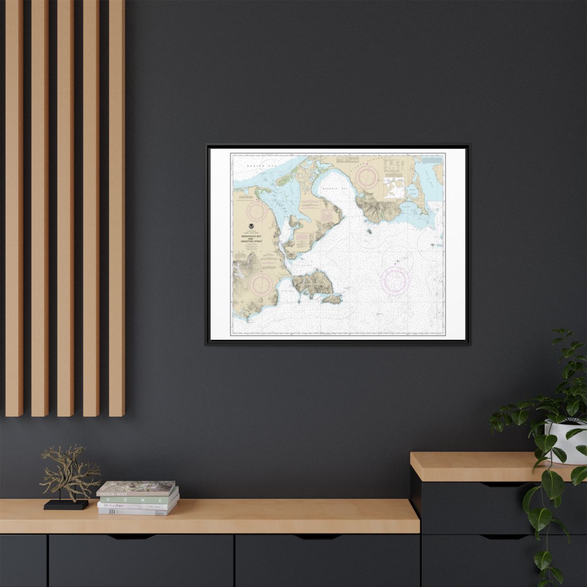 Chart 16535 Morzhovoi Bay and Isanotski Strait - NOAA Nautical Chart Floating Frame Canvas | 32" x 24" | 40" x 30" - Black context-2
