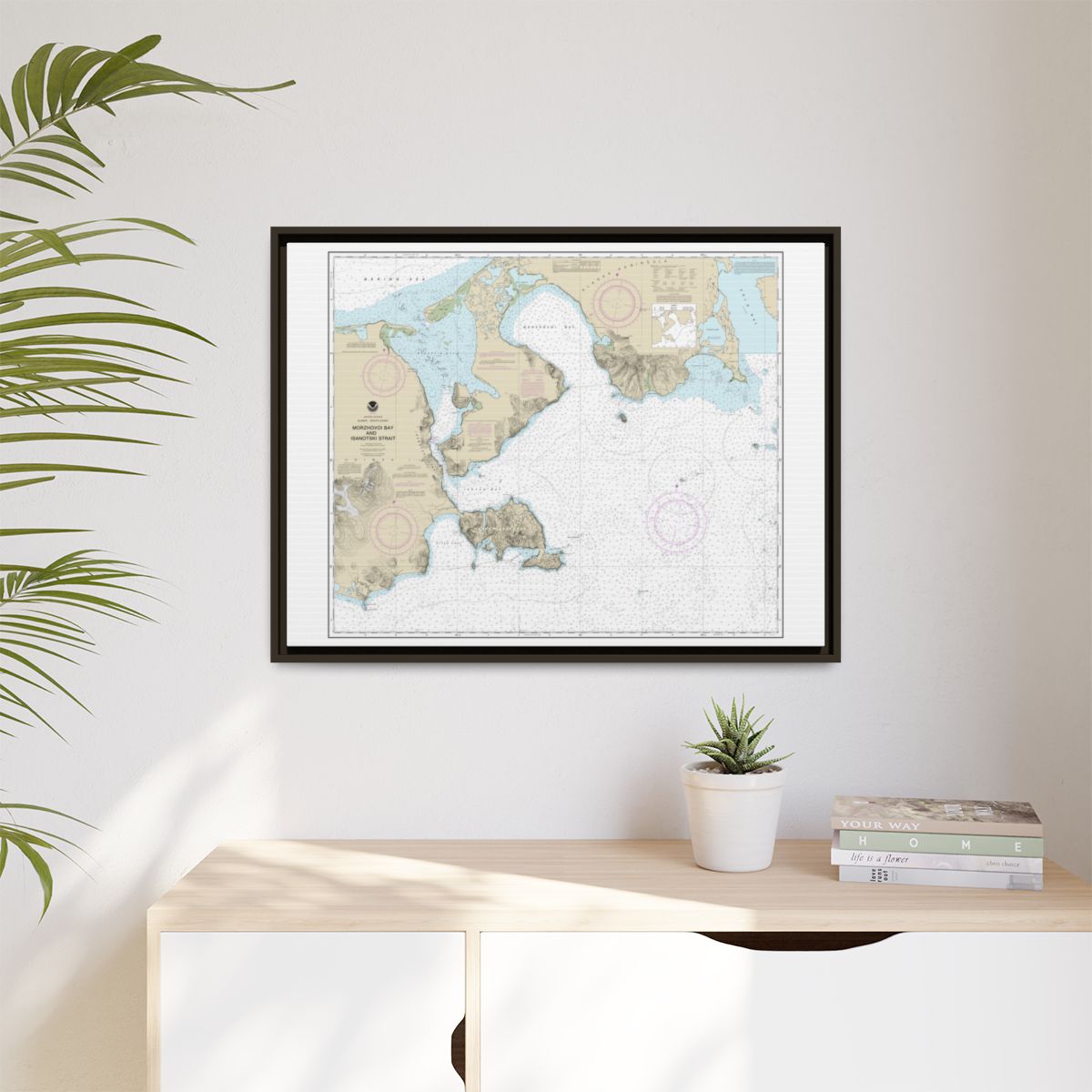 Chart 16535 Morzhovoi Bay and Isanotski Strait - NOAA Nautical Chart Floating Frame Canvas | 32" x 24" | 40" x 30" - Espresso context-1