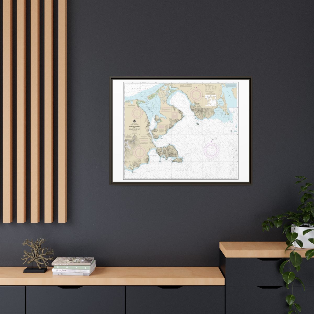 Chart 16535 Morzhovoi Bay and Isanotski Strait - NOAA Nautical Chart Floating Frame Canvas | 32" x 24" | 40" x 30" - Espresso context-2