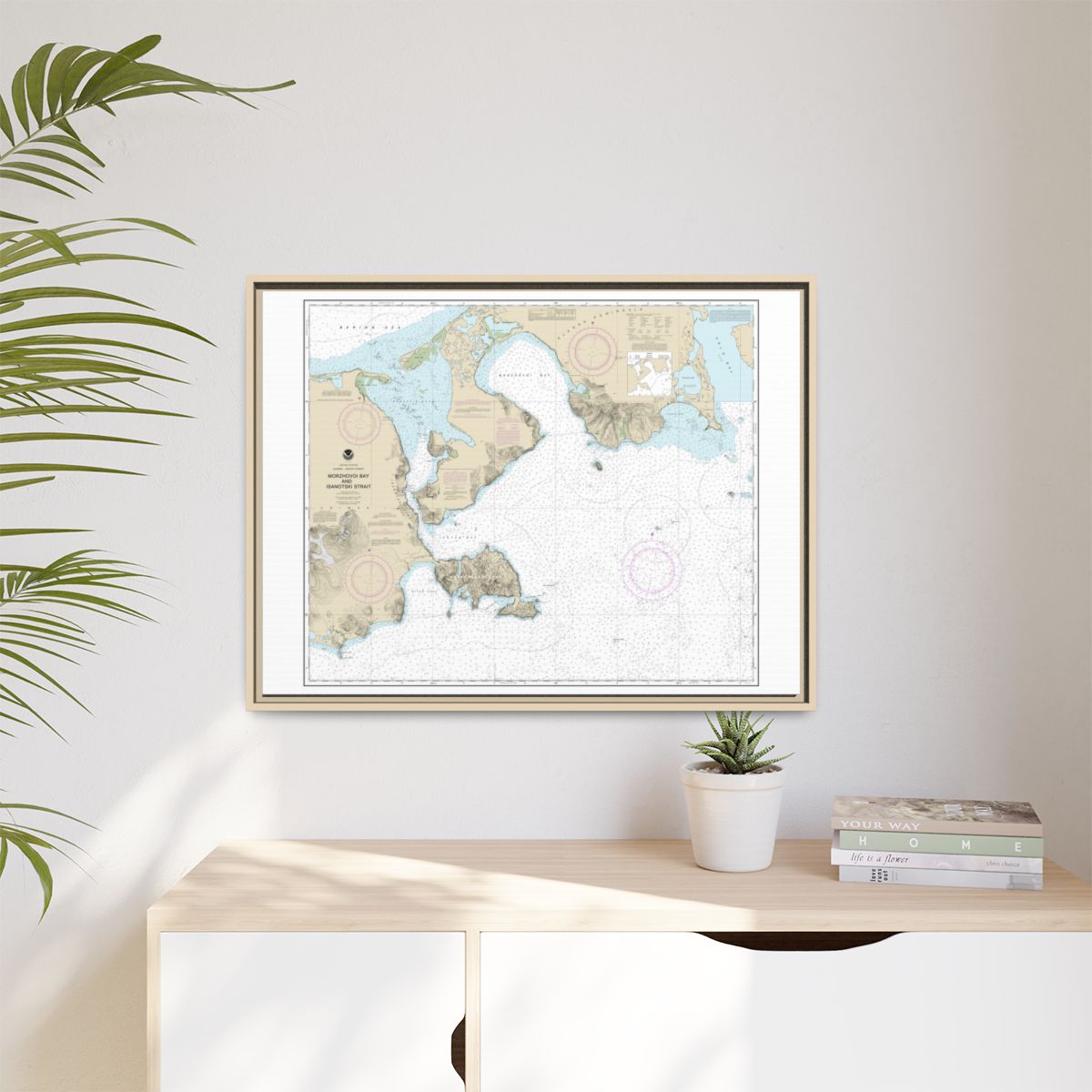 Chart 16535 Morzhovoi Bay and Isanotski Strait - NOAA Nautical Chart Floating Frame Canvas | 32" x 24" | 40" x 30" - Natural context-1