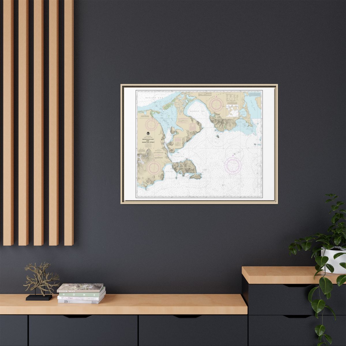 Chart 16535 Morzhovoi Bay and Isanotski Strait - NOAA Nautical Chart Floating Frame Canvas | 32" x 24" | 40" x 30" - Natural context-2