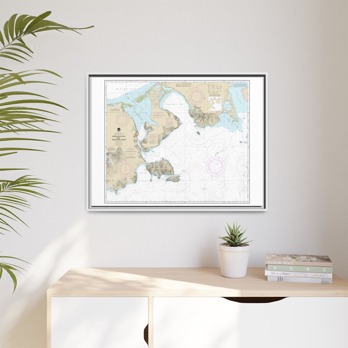 Chart 16535 Morzhovoi Bay and Isanotski Strait - NOAA Nautical Chart Floating Frame Canvas | 32" x 24" | 40" x 30" - White context-1