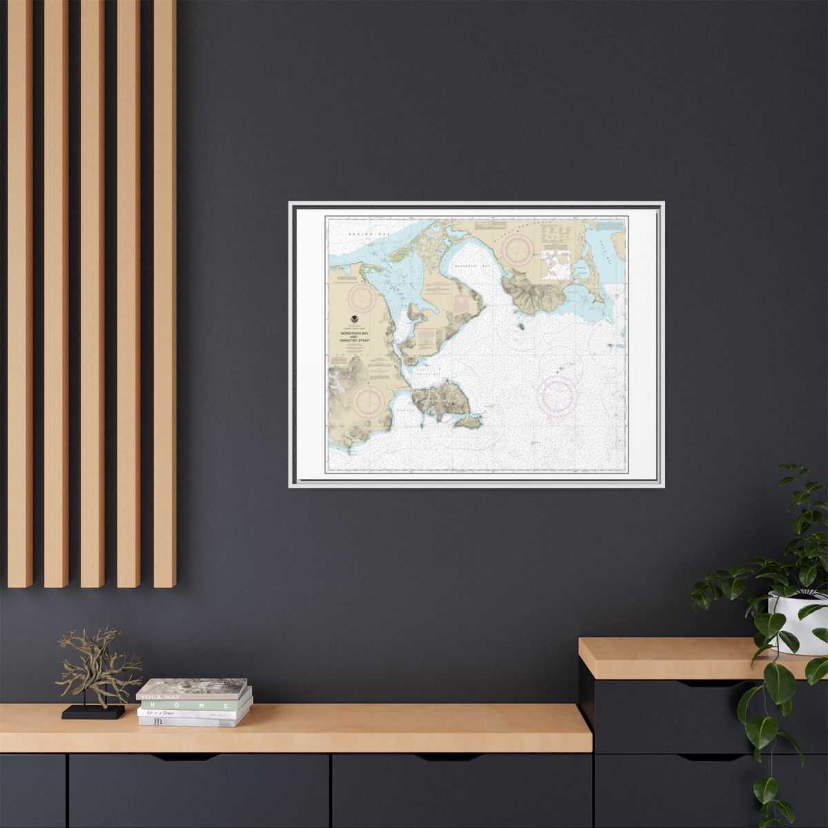 Chart 16535 Morzhovoi Bay and Isanotski Strait - NOAA Nautical Chart Floating Frame Canvas | 32" x 24" | 40" x 30" - White context-2