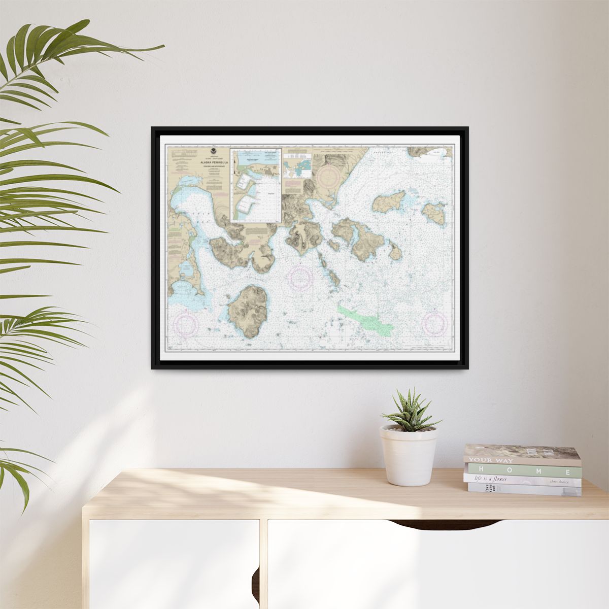 Chart 16549 Cold Bay and approaches, Alaska Pen.;King Cove Harbor - NOAA Nautical Chart Floating Frame Canvas | 32" x 24" | 40" x 30" - Black context-1